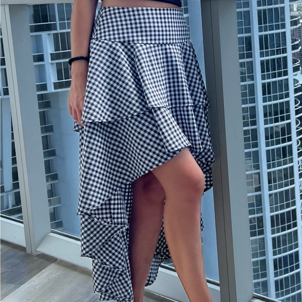 Black and White Asymmetrical Midi Skirt
